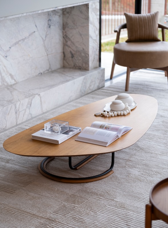 Modern coffee table with books and decor
